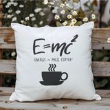 Qoeuyl Boutique E=mc2 Energy Milk Coffee Fizik Baskılı Elyaf Dolgulu Hediyelik Yastık - 28 x 28 cm - Beyaz