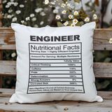 Qoeuyl Boutique Engineer Nutrition Facts Baskılı Mühendis Hediyelik Elyaf Dolgulu Dekoratif Yastık - 28 x 28 cm - Beyaz