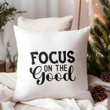 Qoeuyl Boutique Focus On The Good Baskılı Motivasyon Hediyelik Elyaf Dolgulu Dekoratif Yastık - 28 x 28 cm - Beyaz