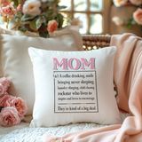 Qoeuyl Boutique Happy Mother's Day No:2 Baskılı Anneler Günü Hediyelik Elyaf Dolgulu Saten Dekoratif Yastık - 28 x 28 cm - Beyaz