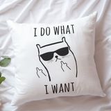 Qoeuyl Boutique I Do What I Want Komik Baskılı Elyaf Dolgulu Hediyelik Yastık - 39 x 39 cm - Beyaz