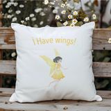 Qoeuyl Boutique I Have Wings Baskılı Hediyelik Elyaf Saten Dekoratif Yastık - 28 x 28 cm - Beyaz