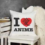 Qoeuyl Boutique I Love Anime Anime Baskılı Elyaf Dolgulu Hediyelik Yastık - 28 x 28 cm - Beyaz