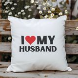 Qoeuyl Boutique I Love My Husband Baskılı Eş Sevgili Romantik Hediyelik Elyaf Saten Dekoratif Yastık - 28 x 28 cm - Beyaz