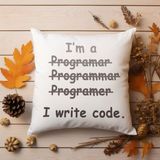 Qoeuyl Boutique I Write Code Yazılımcı Baskılı Elyaf Dolgulu Hediyelik Yastık - 28 x 28 cm - Beyaz