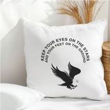 Qoeuyl Boutique Keep Your Eyes On The Stars Baskılı Motivasyon Hediyelik Elyaf Saten Dekoratif Yastık - 28 x 28 cm - Beyaz