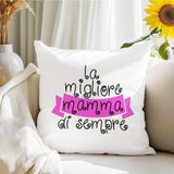 Qoeuyl Boutique La Migliore Mamma Di Sempre Baskılı Anneler Günü Hediyelik Elyaf Dolgulu Dekoratif Yastık - 28 x 28 cm - Beyaz