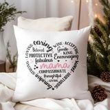 Qoeuyl Boutique Mama Şekilli Yazılı Kalp Baskılı Anneler Günü Hediyelik Elyaf Dolgulu Saten Dekoratif Yastık - 28 x 28 cm - Beyaz