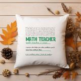 Qoeuyl Boutique Math Teacher Noun Baskılı Matematik Öğretmeni Hediyelik Elyaf Saten Dekoratif Yastık - 28 x 28 cm - Beyaz