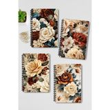 Qoeuyl Boutique Minik Kuşlar No:1 Tasarım Tel Spiralli 4'lü Hatıra, Günlük, Ajanda, Anı, Okul Defter Seti - 001-Renkli - A5 - Kareli