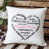Qoeuyl Boutique Mom Kalp Şekilli Yazılı Baskılı Anneler Günü Hediyelik Elyaf Dolgulu Saten Dekoratif Yastık - 28 x 28 cm - Beyaz