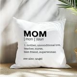 Qoeuyl Boutique Mom Noun Baskılı Anneler Günü Hediyelik Elyaf Dolgulu Dekoratif Yastık - 39 x 39 cm - Beyaz