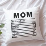 Qoeuyl Boutique Mom Nutriton Facts Anneler Günü Baskılı Elyaf Dolgulu Hediyelik Yastık - 28 x 28 cm - Beyaz