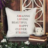 Qoeuyl Boutique Mother Acronym Anneler Günü Baskılı Elyaf Dolgulu Hediyelik Yastık - 28 x 28 cm - Beyaz