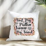 Qoeuyl Boutique My Mother Forever No:2 Baskılı Anneler Günü Hediyelik Elyaf Dolgulu Saten Dekoratif Yastık - 28 x 28 cm - Beyaz