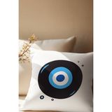 Qoeuyl Boutique Nazar Boncuğu Baskılı Hediyelik Elyaf Saten Dekoratif Yastık - 28 x 28 cm - Beyaz