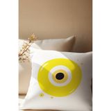 Qoeuyl Boutique Nazar Boncuğu Baskılı Hediyelik Elyaf Saten Dekoratif Yastık - 28 x 28 cm - Renkli