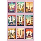 Qoeuyl Boutique Paris Eyfel Temalı 9'lu Kartpostal