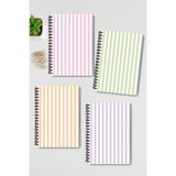 Qoeuyl Boutique Pastel Renkler Temalı Tasarım Tel Spiralli 4'lü Hatıra, Günlük, Ajanda, Anı, Okul Defter Seti - 001-Renkli - A4 - Çizgili