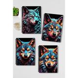 Qoeuyl Boutique Pop Art Kurt Temalı Tasarım Tel Spiralli 4'lü Hatıra, Günlük, Ajanda, Anı, Okul Defter Seti - 001-Renkli - Çizgisiz - A4