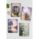 Qoeuyl Boutique Purple Dream Nostaljik Tasarım Tel Spiralli 4'lü Hatıra, Günlük, Ajanda, Anı, Okul Defter Seti - 001-Renkli - Çizgisiz - A4