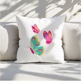 Qoeuyl Boutique Renkli Kelebekler Baskılı Hediyelik Elyaf Saten Dekoratif Yastık - 28 x 28 cm - Beyaz