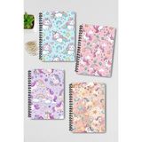 Qoeuyl Boutique Renkli Unicorn Tasarım Tel Spiralli 4'lü Hatıra, Günlük, Ajanda, Anı, Okul Defter Seti - 001-Renkli - A5 - Çizgili