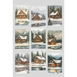 Qoeuyl Boutique Rustik Kış Evleri Temalı 9'lu Kartpostal