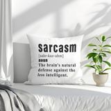 Qoeuyl Boutique Sarcasm Noun Baskılı Komik Hediyelik Elyaf Dolgulu Dekoratif Yastık - 39 x 39 cm - Beyaz