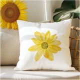 Qoeuyl Boutique Sarı Çiçek Baskılı Hediyelik Elyaf Saten Dekoratif Yastık - 28 x 28 cm - Beyaz