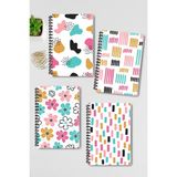 Qoeuyl Boutique Sevimli Doodle Desenli Tasarım Tel Spiralli 4'lü Hatıra, Günlük, Ajanda, Anı, Okul Defter Seti - 001-Renkli - A4 - Çizgili