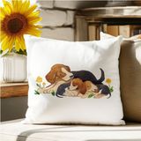 Qoeuyl Boutique Sevimli Köpek Dostlar Baskılı Hediyelik Elyaf Saten Dekoratif Yastık - 28 x 28 cm - Beyaz