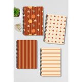 Qoeuyl Boutique Sonbahar Temalı Cozy Tasarım Tel Spiralli 4'lü Hatıra, Günlük, Ajanda, Anı, Okul Defter Seti - 001-Renkli - A5 - Çizgili