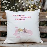 Qoeuyl Boutique Stop Dreaming Baskılı Hediyelik Elyaf Saten Dekoratif Yastık - 28 x 28 cm - Beyaz