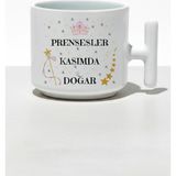 Qoeuyl Boutique Taçlı Prensesler Kasımda Doğar Baskılı Doğum Günü Hediyelik T Kulplu Latte Fincan Kupa Bardak - Beyaz