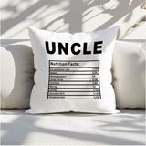 Qoeuyl Boutique Uncle Nutrition Facts Baskılı Dayı Amca Hediyelik Elyaf Dolgulu Dekoratif Yastık - 39 x 39 cm - Beyaz