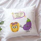 Qoeuyl Boutique Üstüme Gelme Zaten Çok Doluyum Baskılı Komik Hediyelik Elyaf Saten Dekoratif Yastık - 28 x 28 cm - Beyaz