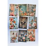 Qoeuyl Boutique Vintage Kelebek ve Çiçek Temalı 9'lu Kartpostal