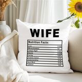 Qoeuyl Boutique Wife Nutrition Facts Eş Sevgili Baskılı Elyaf Dolgulu Hediyelik Yastık - 28 x 28 cm - Beyaz