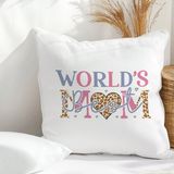 Qoeuyl Boutique World's Best Mom Baskılı Anneler Günü Hediyelik Elyaf Dolgulu Saten Dekoratif Yastık - 28 x 28 cm - Beyaz