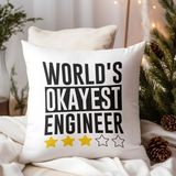 Qoeuyl Boutique World's Okayest Engineer Baskılı Mühendis Hediyelik Elyaf Saten Dekoratif Yastık - 28 x 28 cm - Beyaz