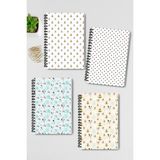 Qoeuyl Boutique Yılbaşı Temalı Tasarım Tel Spiralli 4'lü Hatıra, Günlük, Ajanda, Anı, Okul Defter Seti - 001-Renkli - A4 - Kareli