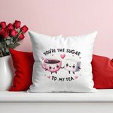 Qoeuyl Boutique You Are The Sugar To My Tea Baskılı Eş Sevgili Romantik Hediyelik Elyaf Saten Dekoratif Yastık - 28 x 28 cm - Renkli