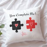 Qoeuyl Boutique You Complete Me Yapboz Eş Sevgili Baskılı Elyaf Dolgulu Hediyelik Yastık - 28 x 28 cm - Beyaz
