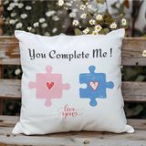 Qoeuyl Boutique You Complete Me Yapboz Eş Sevgili Baskılı Elyaf Dolgulu Hediyelik Yastık - 28 x 28 cm - Renkli