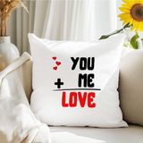 Qoeuyl Boutique You + Me = Love Baskılı Eş Sevgili Romantik Hediyelik Elyaf Saten Dekoratif Yastık - 28 x 28 cm - Beyaz