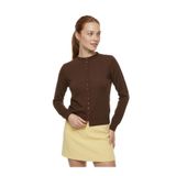 Qoolest Kadın Acı Kahve Slim Fit Dar Kesim Düğmeli Bisiklet Yaka Triko Hırka Kahverengi Standart