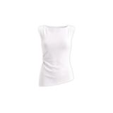 Qoolest Kadın Fuşya Kayık Yaka Kolsuz Yan Büzgülü Drapeli Asimetrik Slim Fit Bluz
