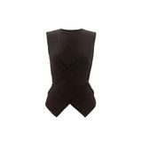 Qoolest Kadın Koyukahve Kolsuz Triko Bluz Modern Kruvaze Detaylı Şık Üst