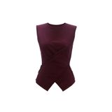 Qoolest Kadın Mürdüm Kolsuz Triko Bluz Modern Kruvaze Detaylı Şık Üst